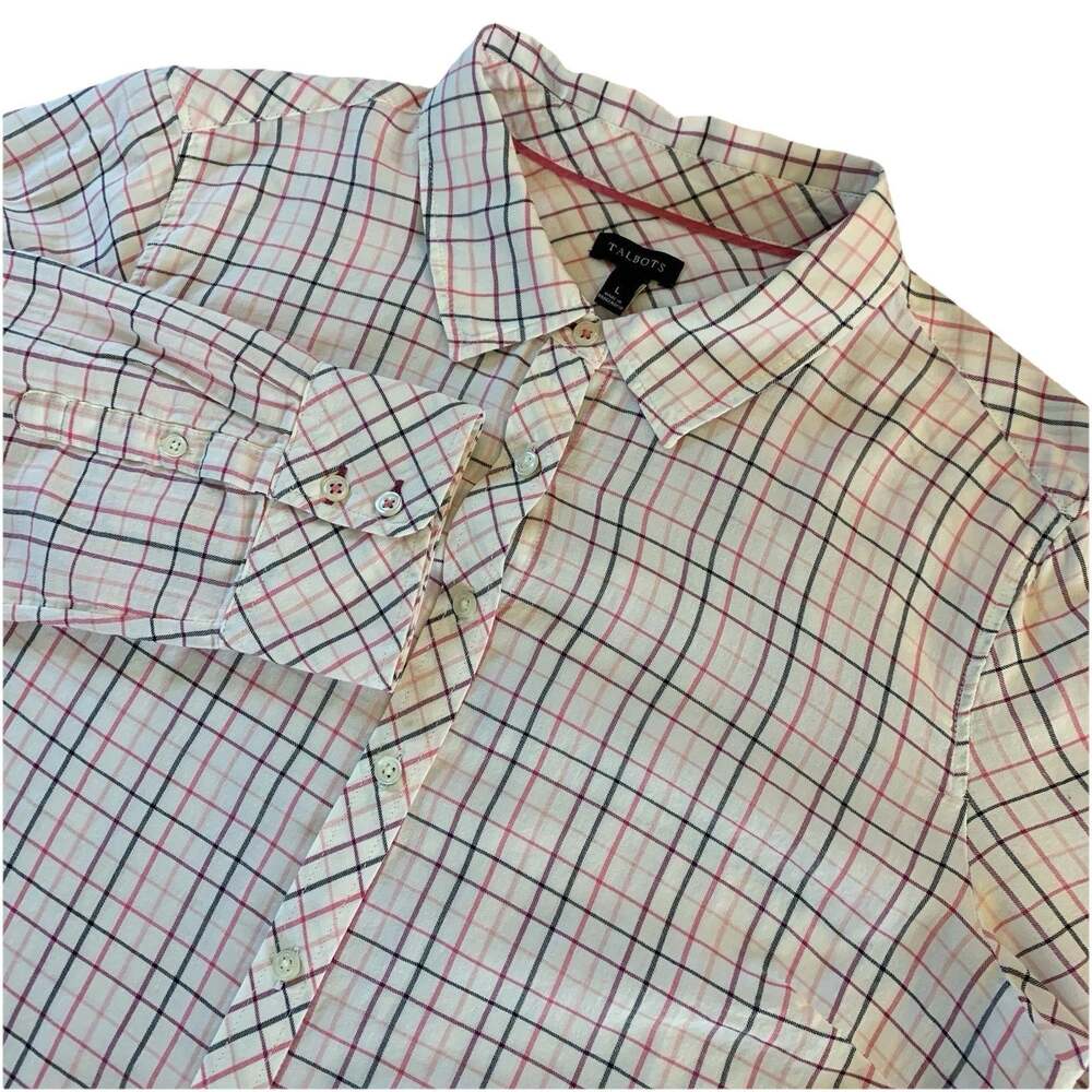 Talbots Lightweight 100% Cotton Plaid Long Sleeve Button Down Shirt Size Large